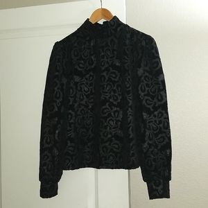 Faux leather & suede mock turtleneck blouse